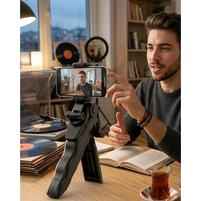 Telefon Tripodu Masaüstü Stand 360 Derece Dönebilen Telefon Tutucu