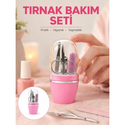 Tırnak Bakım Manikür Pedikür Seti 4 Parça Pembe Minimal ve Dayanıklı Yeni Nesil