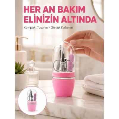 Tırnak Bakım Manikür Pedikür Seti 4 Parça Pembe Pratik Günlük Kullanım Yeni Nesil
