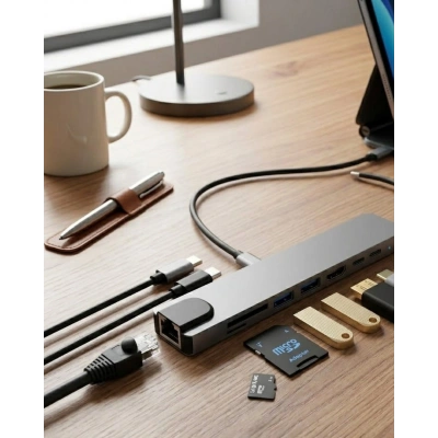 Type C Çoklu Port Hub 8 Port USB HDMI SD Kart Ethernet Adaptör