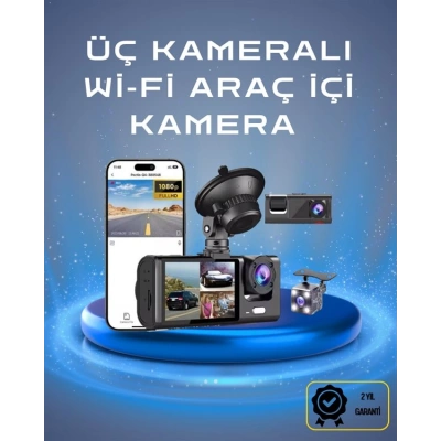 Üç Kameralı 1080p Full HD Araç İçi Kamera – G-Sensörlü ve Gece Görüşlü
