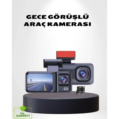 Üç Kameralı Dash Cam 170° Geniş Açılı Full HD Gece Görüşlü