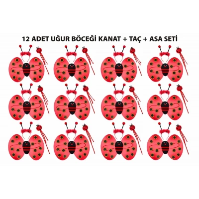 Uğur Böceği Kostüm Seti - Kanat Taç Asa 3 Parça 12 Adet