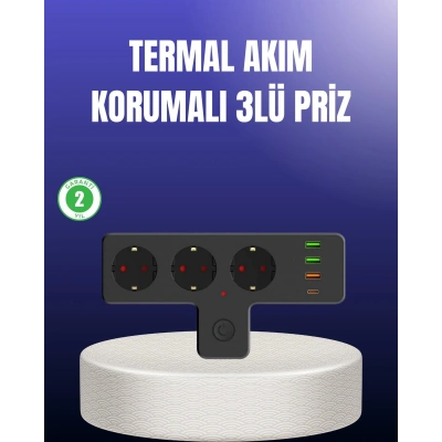 USB ve Type-C Portlu Anahtarlı Çoklu Priz Güç Ünitesi