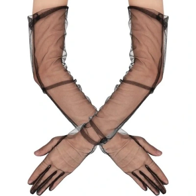 HERŞEYTREND Uzun Boy Likralı Siyah Yetişkin Mega Tül Eldiven