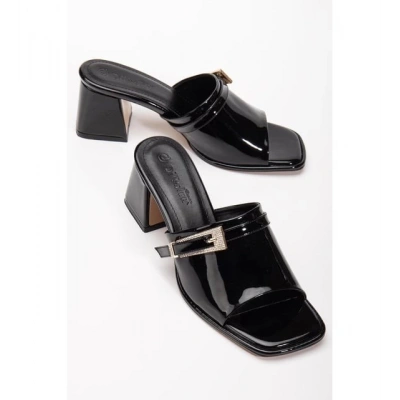 Ziva Siyah Rugan Topuklu Terlik