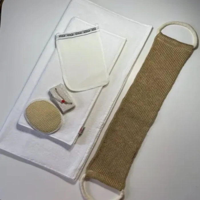 HERŞEYTREND %100 Keten 6lı Banyo Hamam Seti