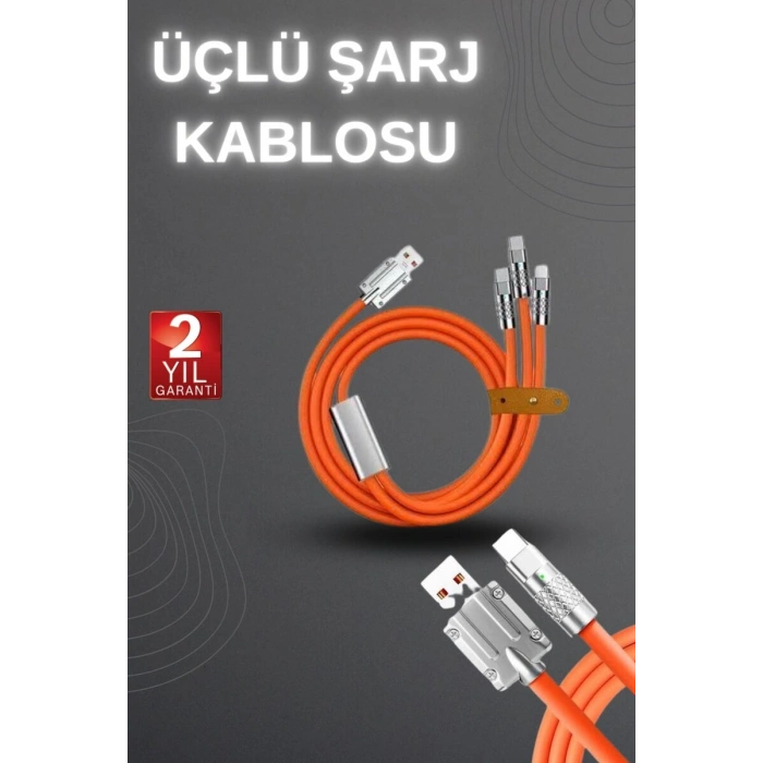120W Hızlı Şarj Kablosu Turuncu Yüksek Güç Kapasitesi Çoklu Şarj Girişi