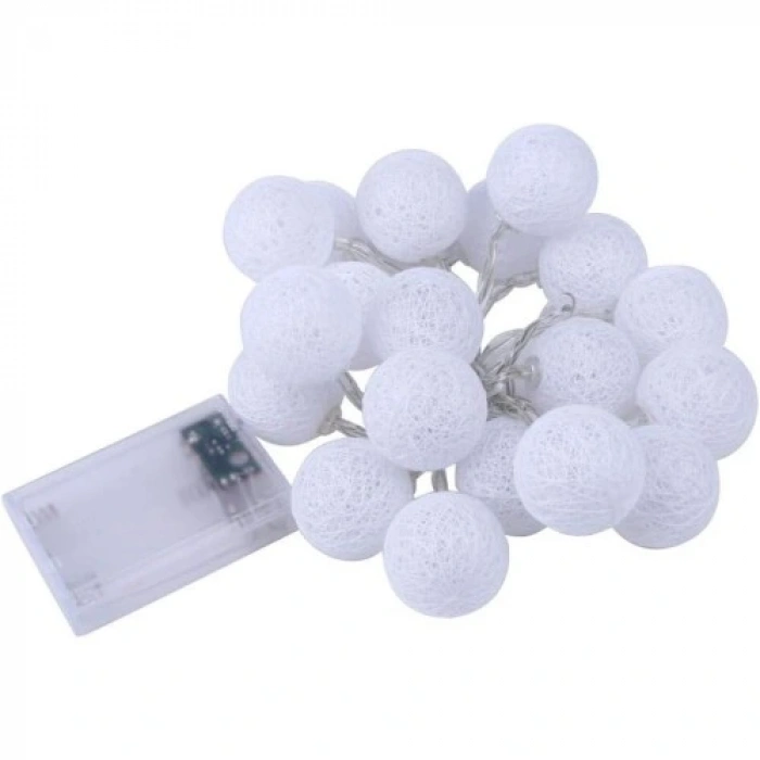 HERŞEYTREND 2m 10lu Işıklı Beyaz Top Dekoratif Süs