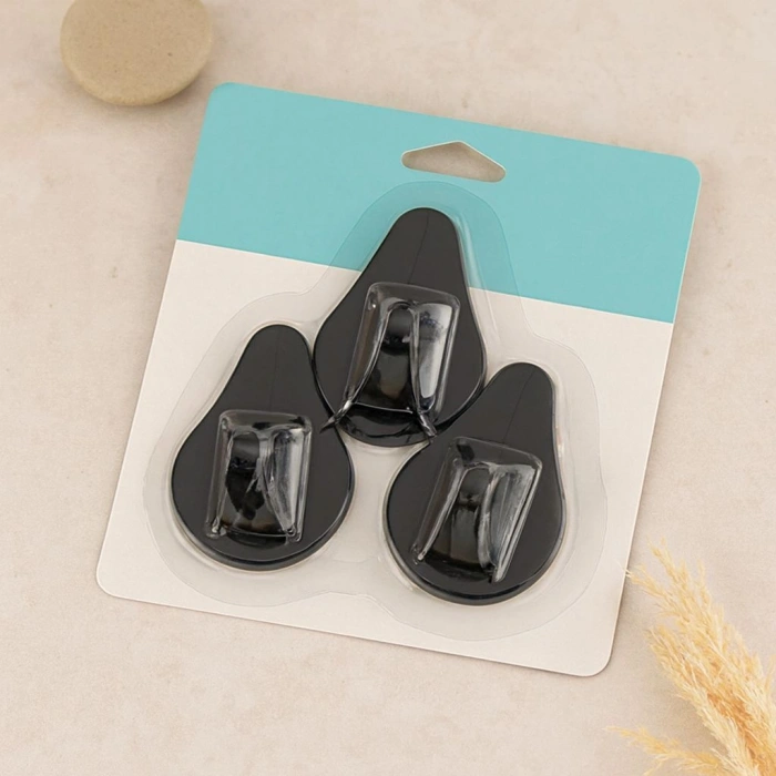 3lü Yapışkanlı Lilyum Askı - Siyah Beyaz Plastik