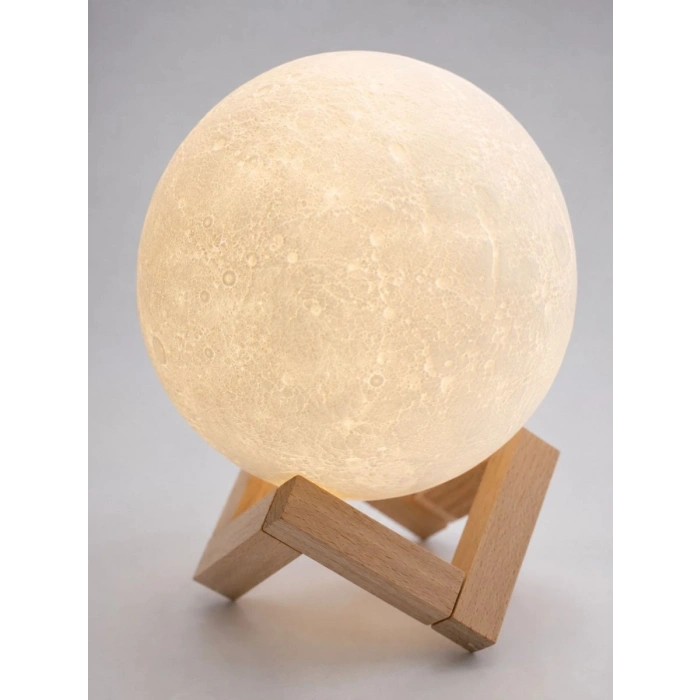 3d Ay Gece Lambası Ahşap Standlı Dekoratif Led Masa Lambası