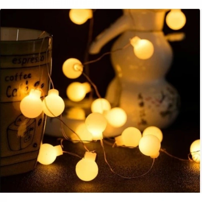 HERŞEYTREND 3m 20 Led Beyaz Top Gün Işığı Pilli 2 Kademeli