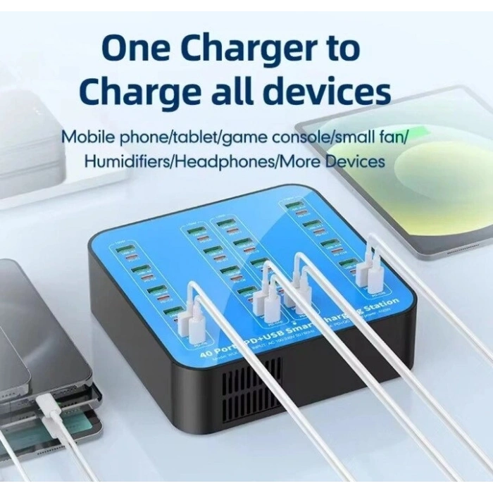 40 Portlu 400w Hızlı Şarj İstasyonu 20x Usb + 20x Type-c Pd Çıkışlı Şarj Cihazı