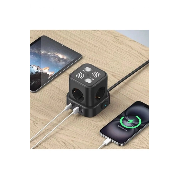4lü Akım Korumalı Priz Gece Lambalı 2xusb 2xtype-c Çıkış Yüksek Gerilim Koruma Çoklu Priz Çoğaltıcı
