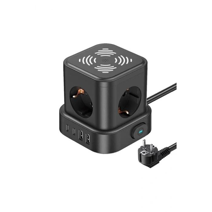 4lü Akım Korumalı Priz Gece Lambalı 2xusb 2xtype-c Çıkış Yüksek Gerilim Koruma Çoklu Priz Çoğaltıcı