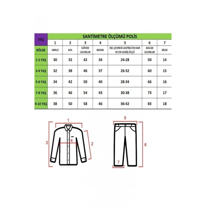 HERŞEYTREND Kız&Erkek Çocuk Polis Kıyafeti (Şapka, Gömlek, Pantolon Takımı) Yeni Model