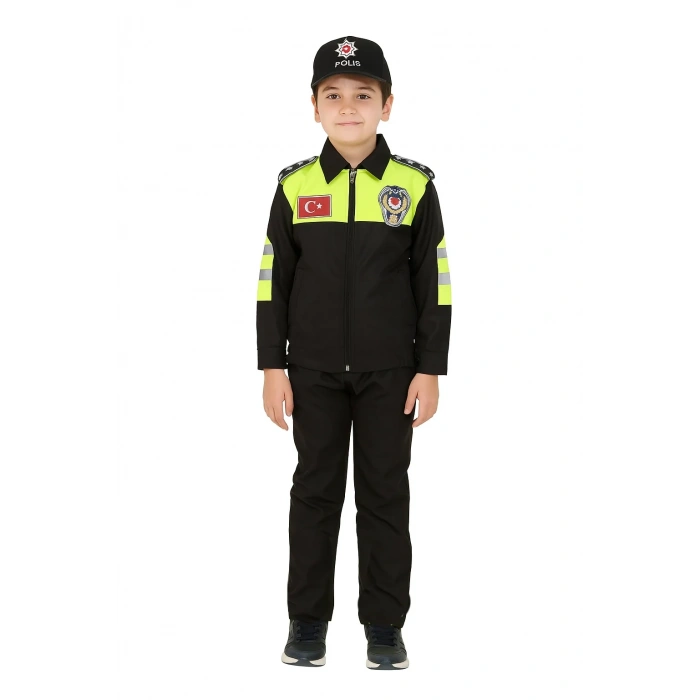 HERŞEYTREND Kız&Erkek Çocuk Polis Kıyafeti (Şapka, Gömlek, Pantolon Takımı) Yeni Model