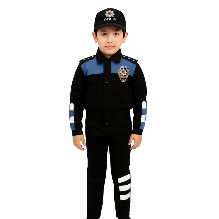 HERŞEYTREND Kız&Erkek Çocuk Polis Kıyafeti (Şapka, Gömlek, Pantolon Takımı) Yeni Model