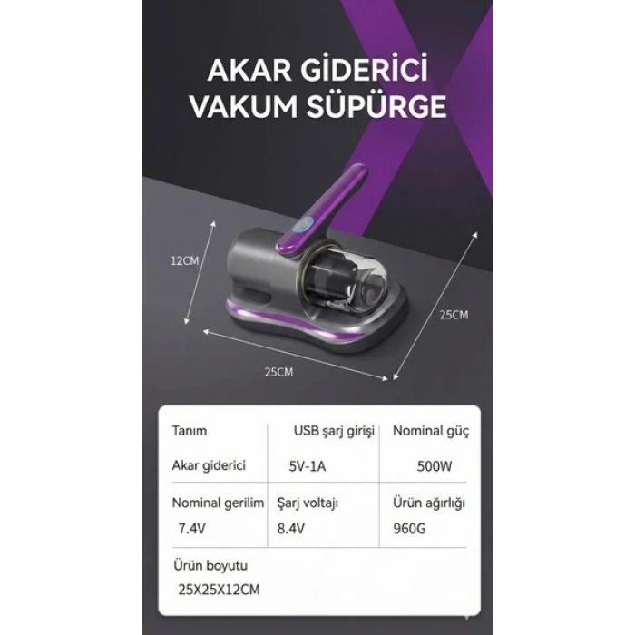 HERŞEYTREND UV Işık Teknolojili Güçlü Motorlu Yatak Temizleme Cihazı