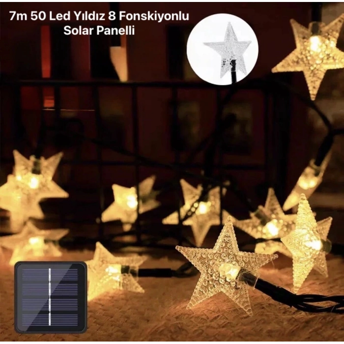 7m 50 Led Yıldız 8 Fonksiyonlu Solar Panelli-gün Işığı