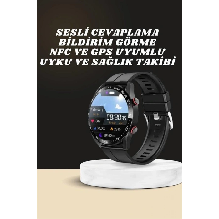Akıllı Saat Amoled Ekran Metal Ve Deri Kordonlu Uyku ve Sağlık Takibi Titreşimli