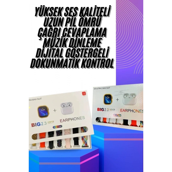 Akıllı Saat ve Air Pro Kulaklık 7 Kordonlu Çok Fonksiyonlu İkili Set