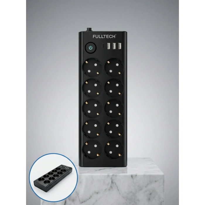 Akım Korumalı 10lu Çoklu Priz USB-A ve Type-C Şarj Çıkışlı