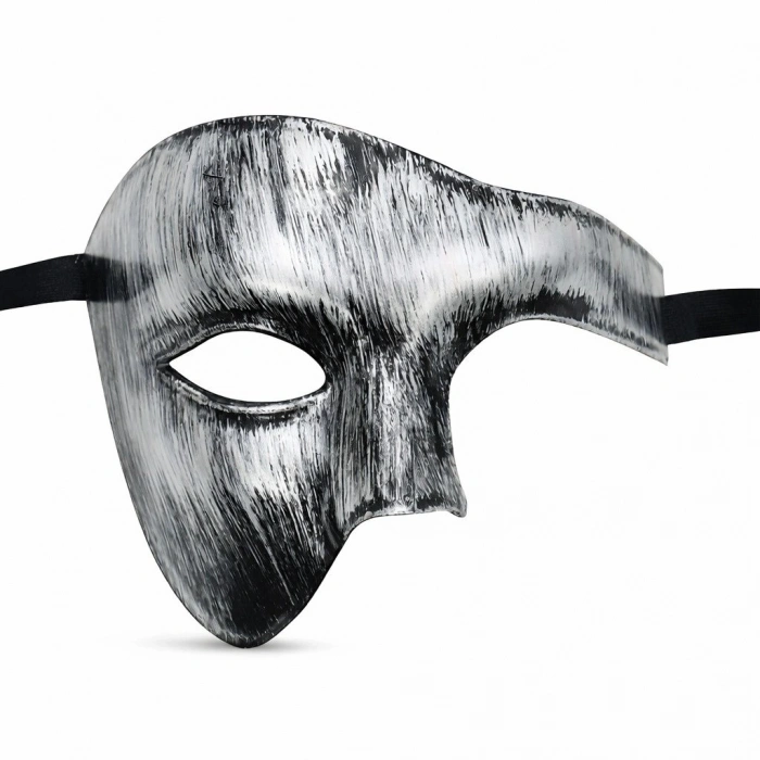 Antik Eskitme Gümüş Erkek Yarım Maske - Phantom Parti  Balo Maskesi
