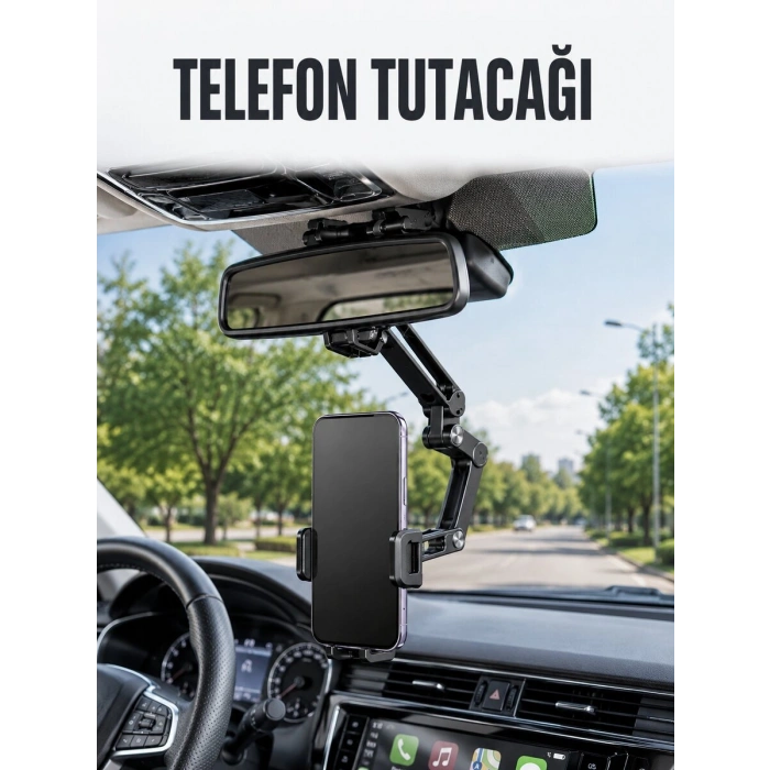 Araç Dikiz Aynası Telefon Tutucu Ayarlanabilir Katlanabilir Navigasyon Telefon Standı