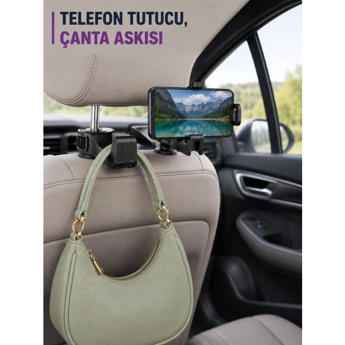 Araç Koltuk Arkası Telefon Tutucu ve Çanta Askısı Aparatı