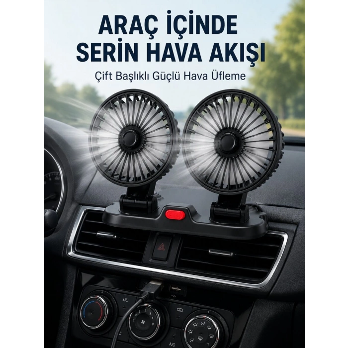 Ayarlanabilir Çift Başlıklı Sessiz Araç İçi Vantilatör