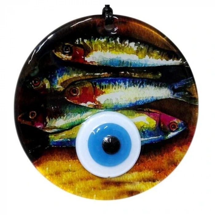 HERŞEYTREND Balık Desenli 12 Cm Füzyon Cam Duvar Süsü