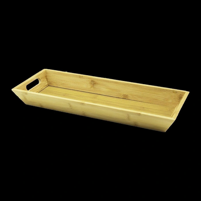 Bambu Ahşap Sunum Tepsisi 16x40x4 cm Çift Kulplu
