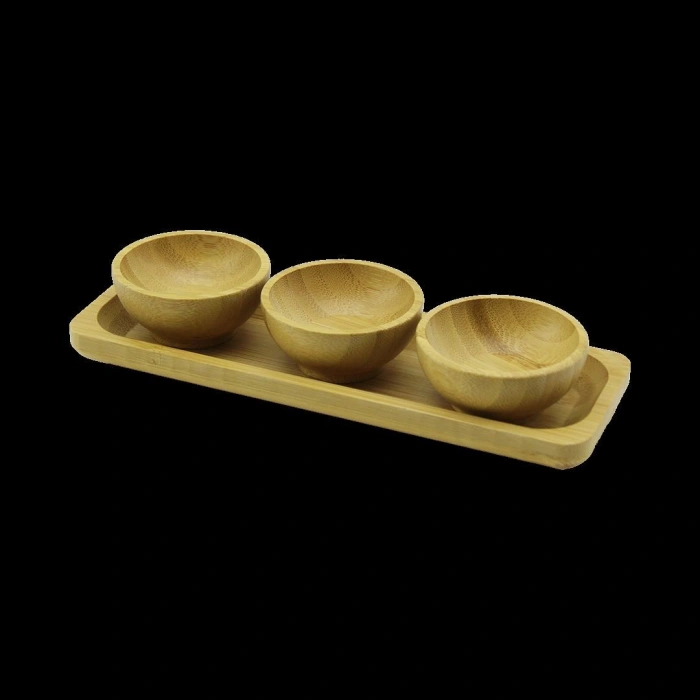 Bambu Lokumluk ve Çerezlik Seti 3lü Sunum Tepsili (6 cm)