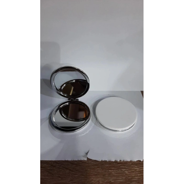 Beyaz Renk Büyüteçli Cep Aynası Yuvarlak