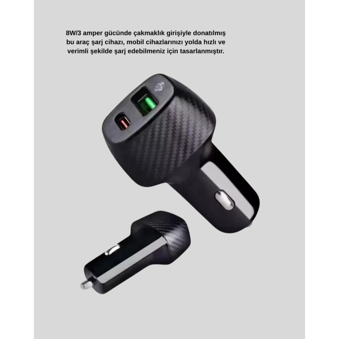 Bluetooth AUX Çevirici ve PD Destekli Araç Şarj Cihazı 2’li Set