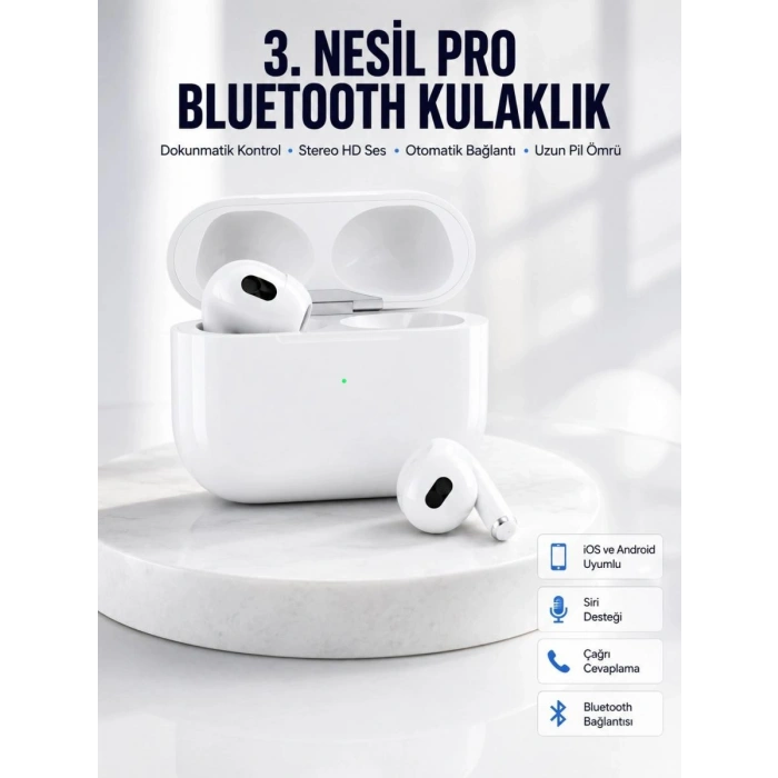 Bluetooth Kulaklık 3. Nesil Ios Android Uyumlu Yeni Nesil Wireless Charge