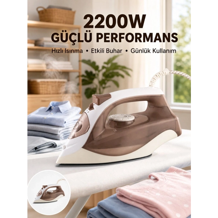 Buharlı Ütü 2200W Kireç Önleyici Self Clean Damlatmaz Kahverengi