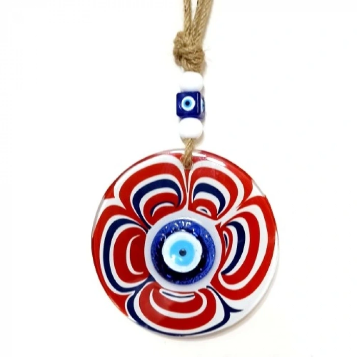 HERŞEYTREND Cam Nazar Boncuklu Kırmızı Şeker Modelli Duvar Süsü