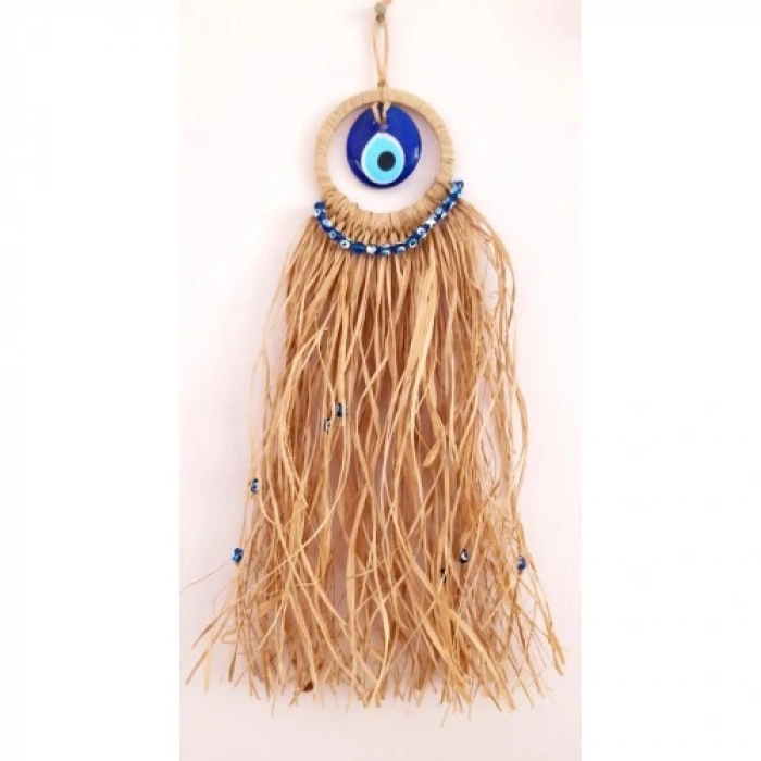 HERŞEYTREND Cam Nazar Boncuklu Rafyalı Mini Duvar Süsü