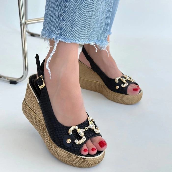 Caver Siyah Cilt Dolgu Topuk Sandalet