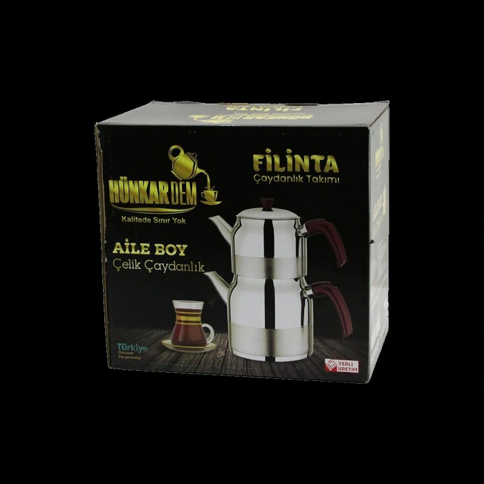 Çelik Çaydanlık Seti Aile Boy 1.5L + 3L Kendinden Süzgeçli
