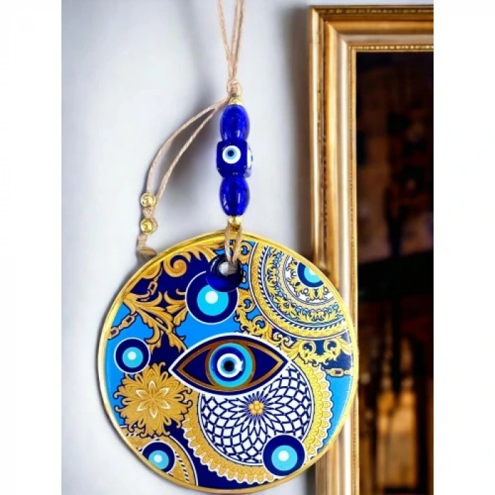 HERŞEYTREND Çini Gold Desen Nazar Boncuklu Gözlü Duvar Süsü