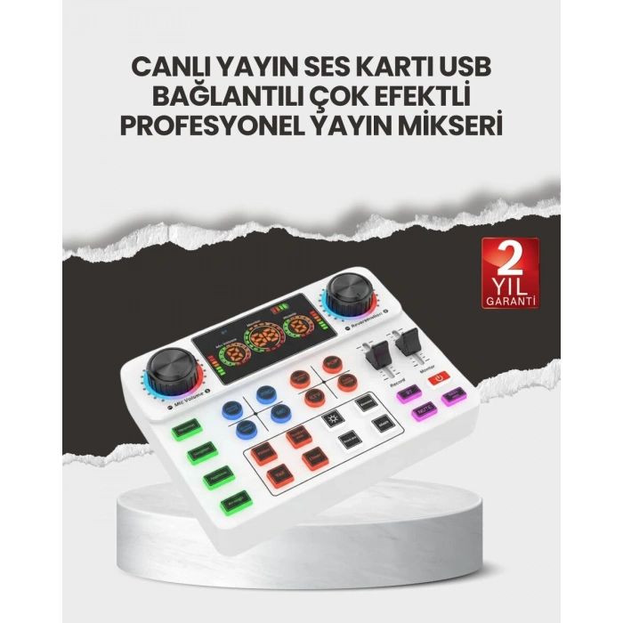 Çok Efektli Canlı Yayın Ses Mikseri USB ve Kablosuz Uyumlu