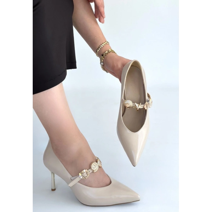 Conne Bej Cilt Stiletto Ayakkabı