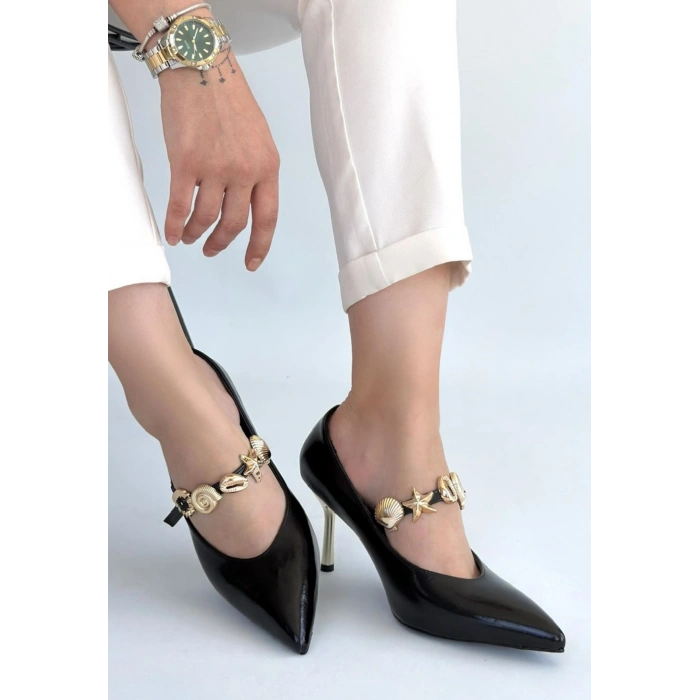 Conne Siyah Cilt Stiletto Ayakkabı