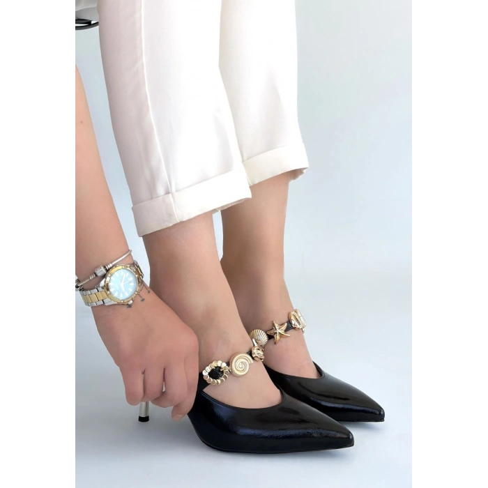 Conne Siyah Cilt Stiletto Ayakkabı