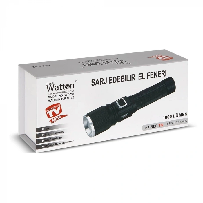 Cree Tg Led 1000 Lümen Göstergeli Fonksiyonel El Feneri  Wt-732