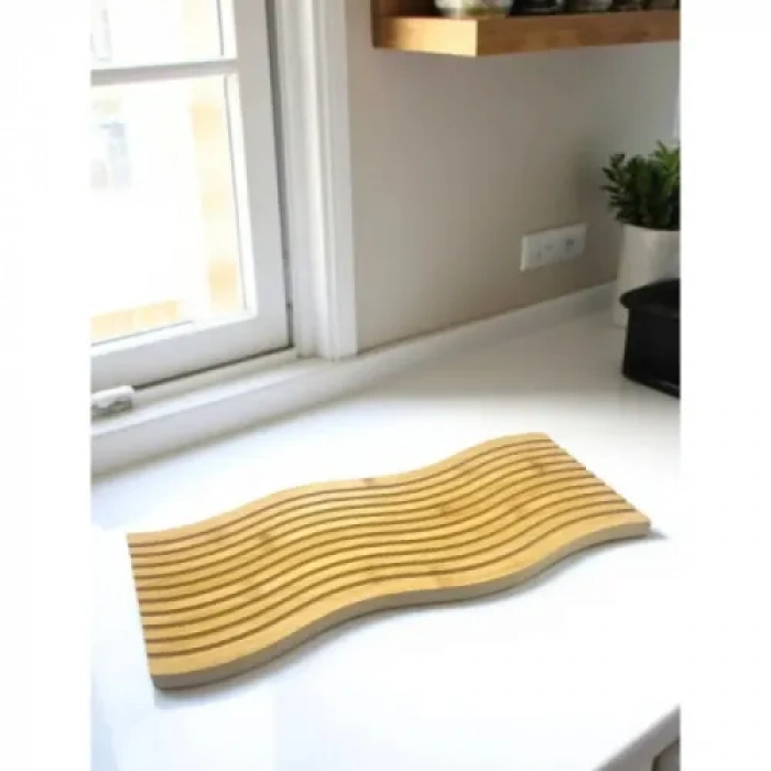 HERŞEYTREND Dalgalı Çift Taraf Tasarımlı Ahşap Sunum Tepsisi