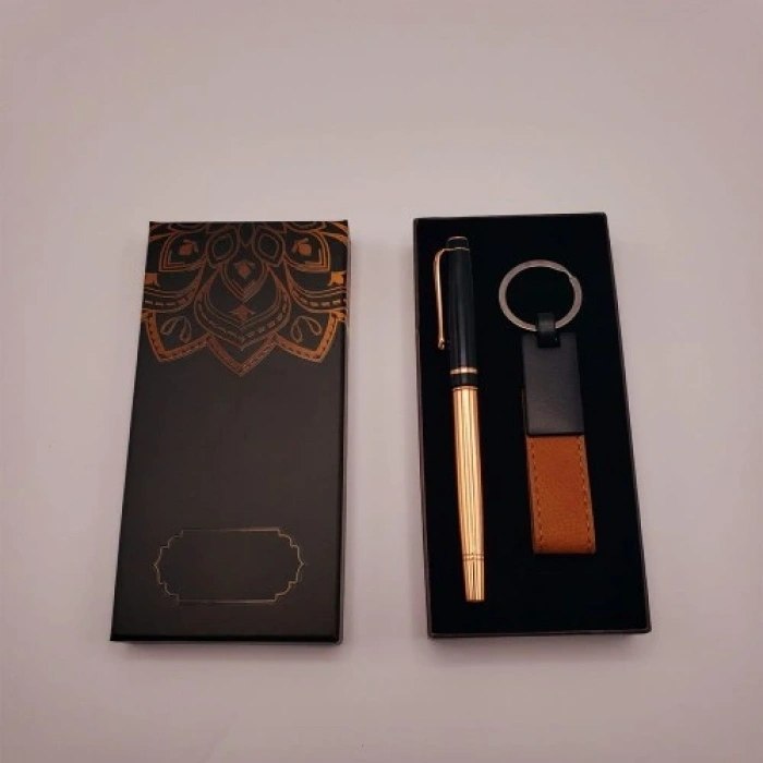 HERŞEYTREND Deri Anahtarlık ve Bakır Roller Kalem Seti